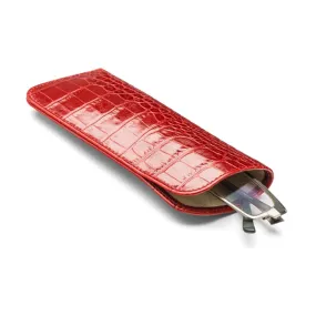 Large Leather Glasses Case - Red Croc