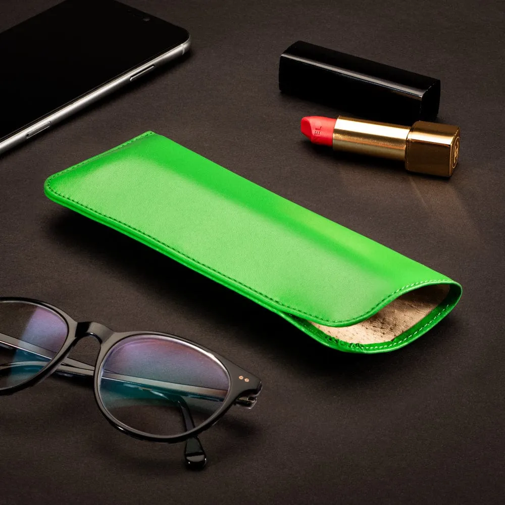 Large Leather Glasses Case - Soft Emerald