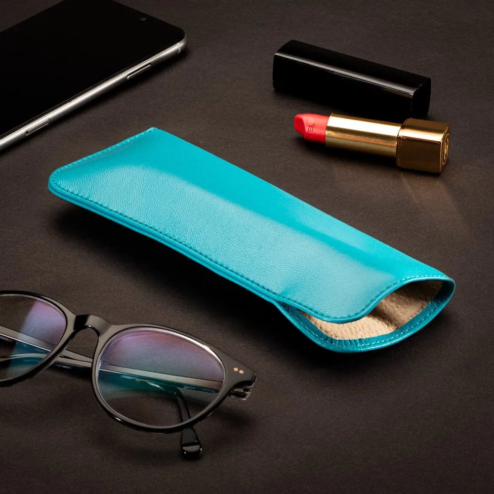 Large Leather Glasses Case - Soft Turquoise