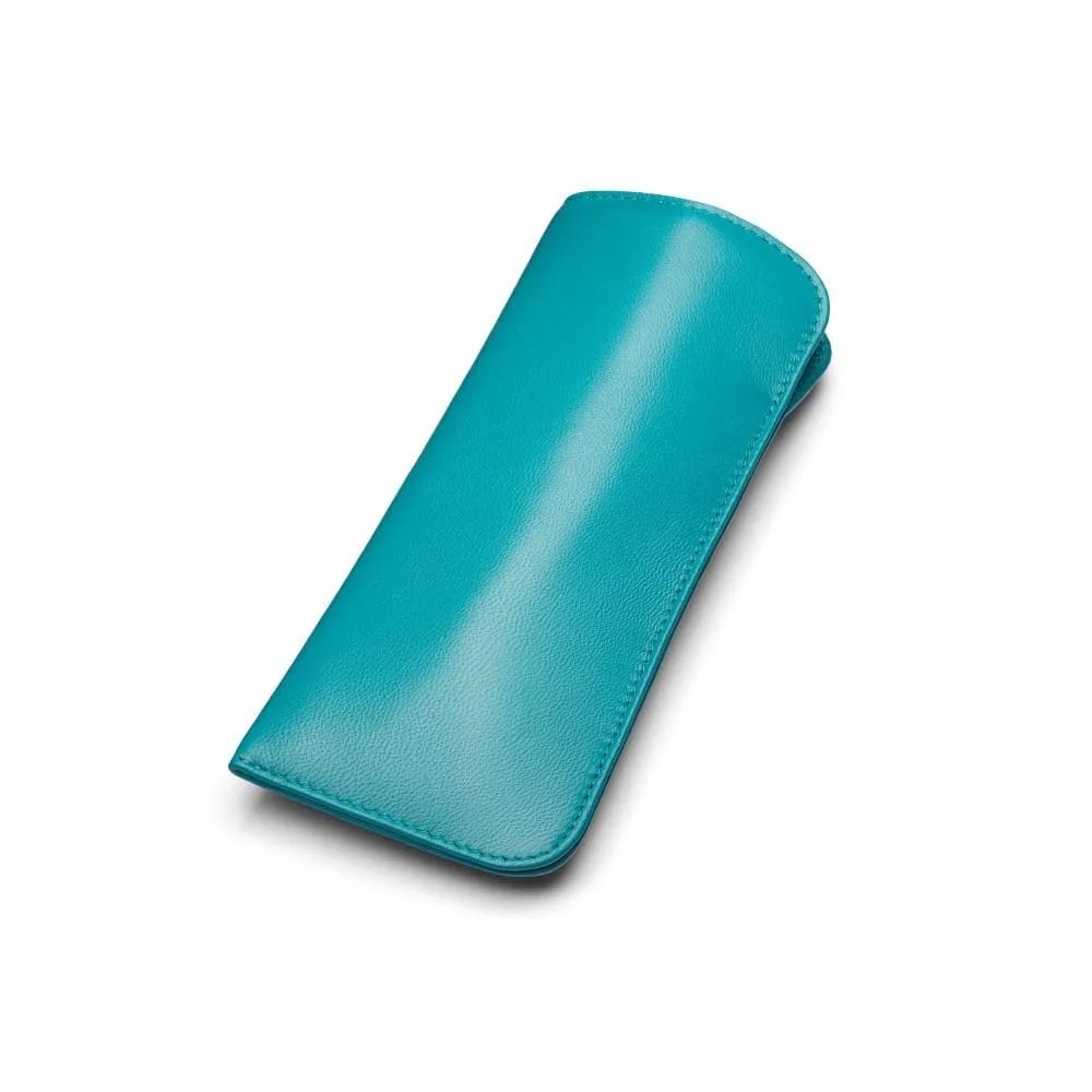 Large Leather Glasses Case - Soft Turquoise