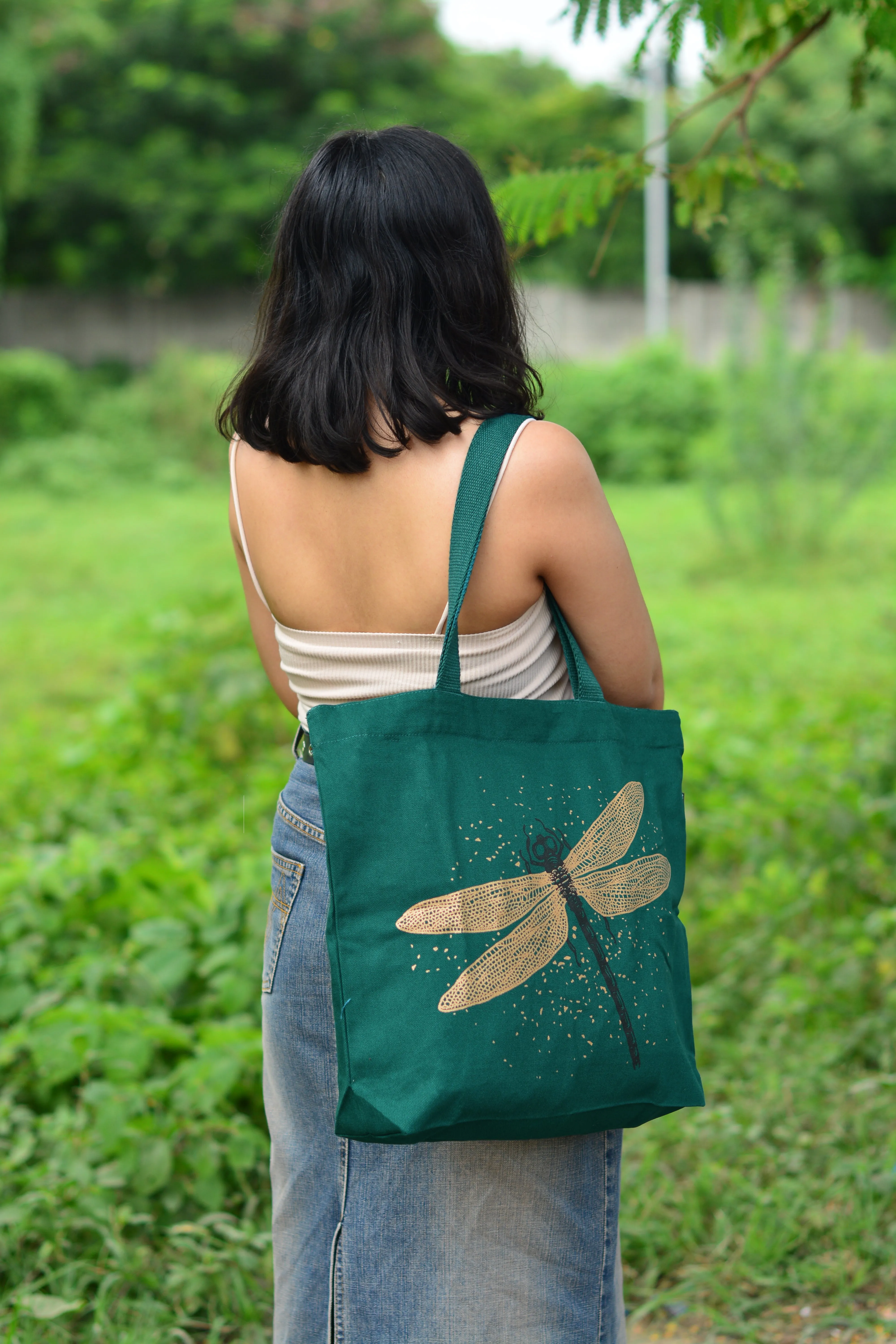 Large Zipper Tote Bag - Spectacular DragonFly and Mesmerizing Stingray