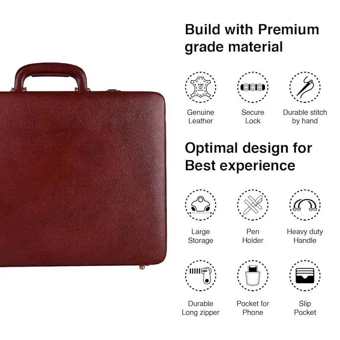 Leather Briefcase for Men - Executive Bag for Business & Travel with Combination Lock and Multiple Compartments