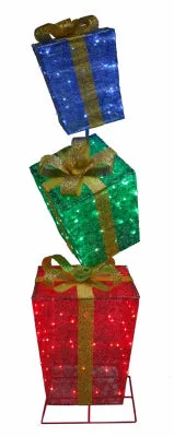 LED Lighted Gift Box Christmas Decoration, Collapsible, 72-In., 150 Lights