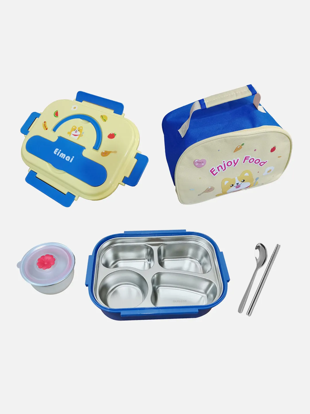 Little Surprise Box Foxy Big Size Stainless Steel Lunch Box with Matching Lunch Bag