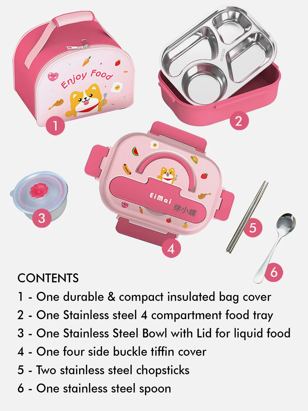 Little Surprise Box Foxy Big Size Stainless Steel Lunch Box with Matching Lunch Bag