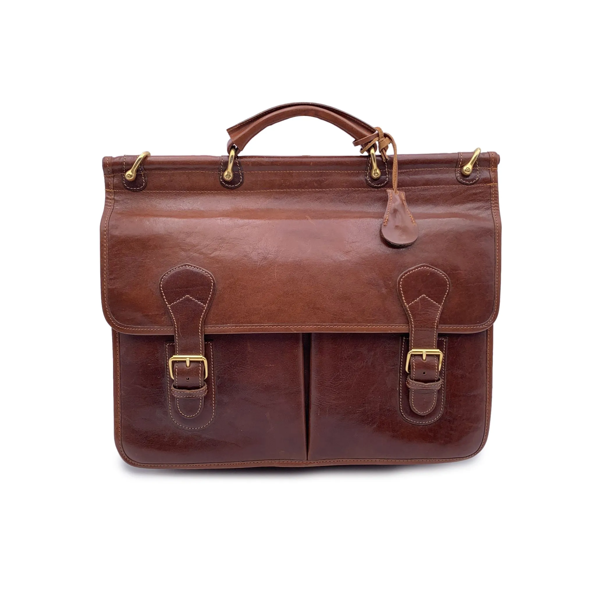 Mancini Roma Brown Leather 2 Gusset Briefcase Work Business Bag