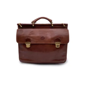 Mancini Roma Brown Leather 2 Gusset Briefcase Work Business Bag