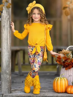 Marigold Ruffle Tie Top and Floral Legging Set