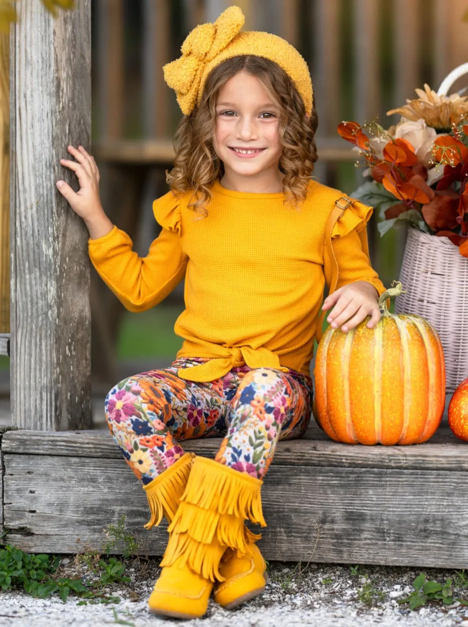 Marigold Ruffle Tie Top and Floral Legging Set