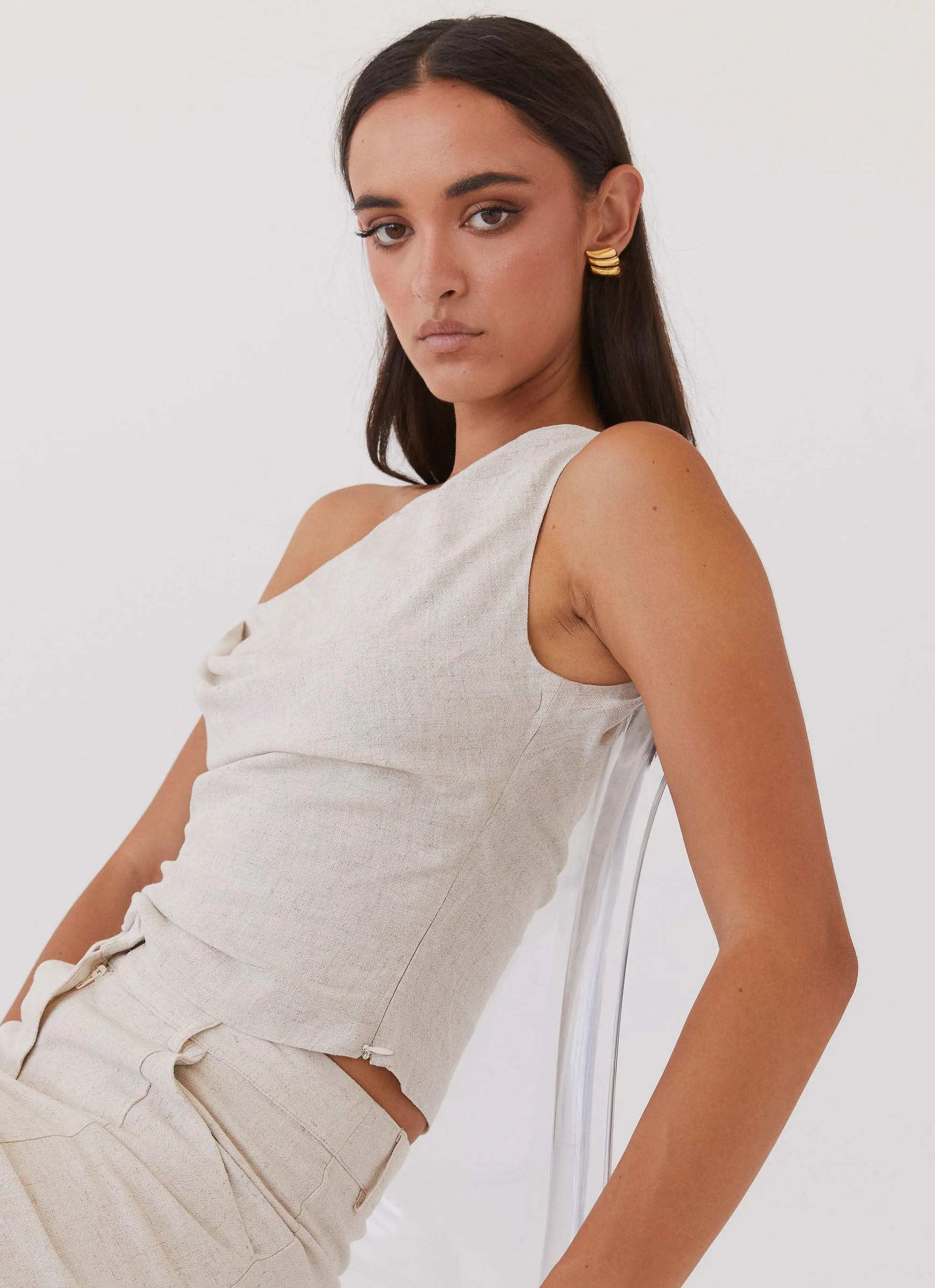 Marissa Linen One Shoulder Top - Oatmeal