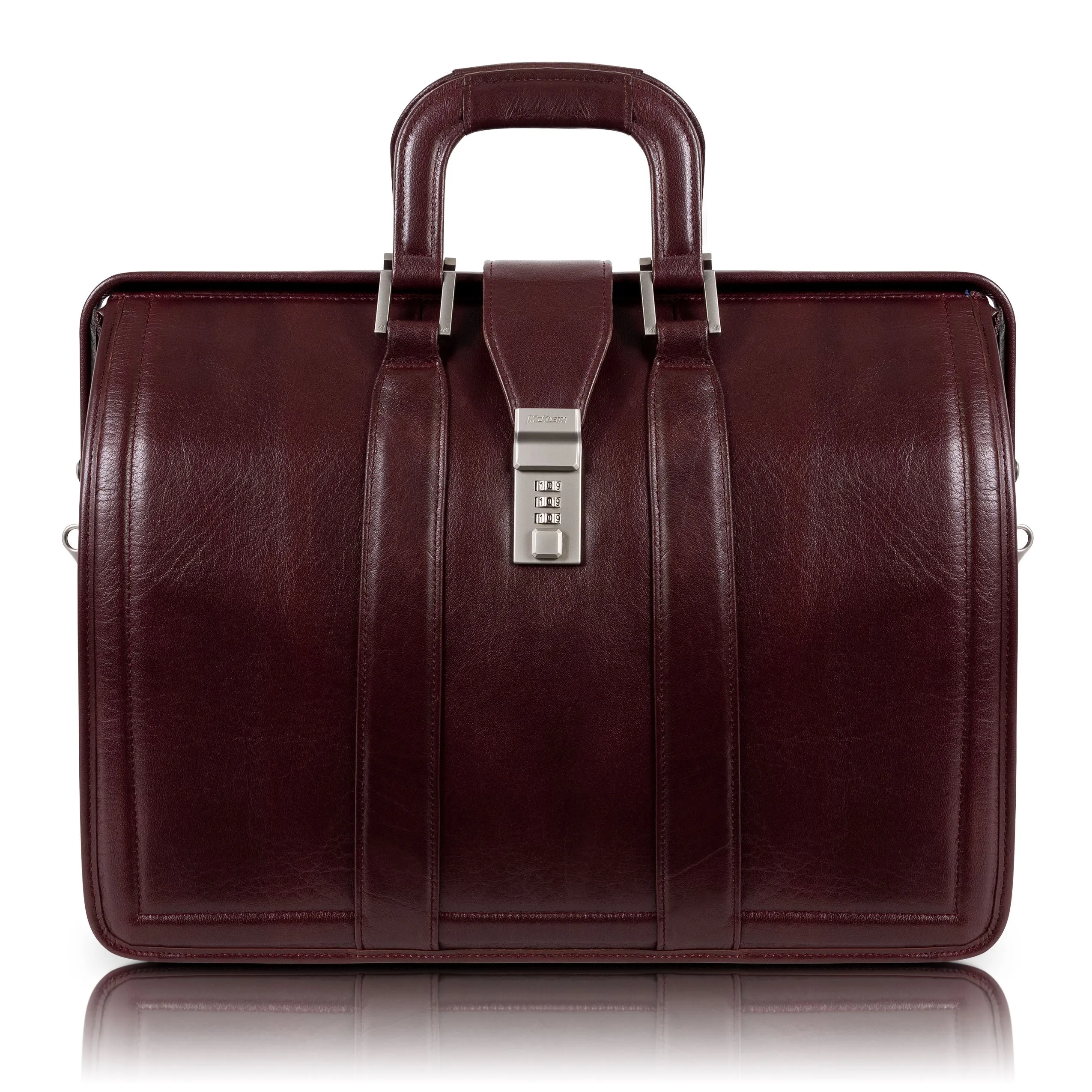 McKlein Morgan 17" Leather Litigator Laptop Briefcase Burgundy