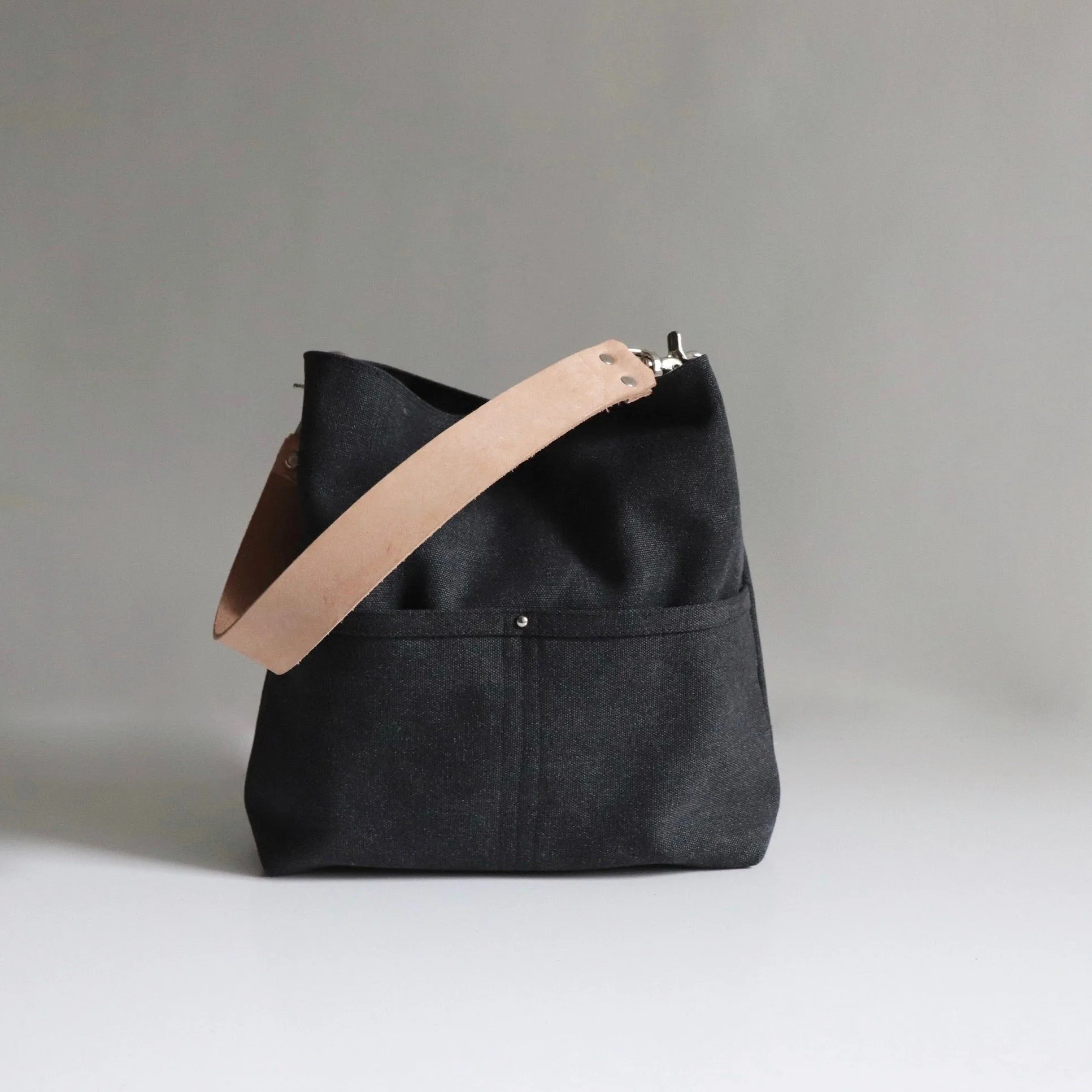 Medium Hobo Bag in Dark Charcoal Gray Canvas