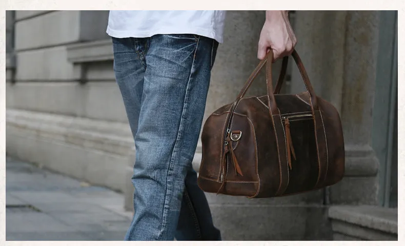 Men's Overnight Weekender Travel Leather Duffel Bag