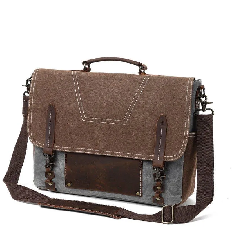 Mens Waxed Canvas Briefcase for Laptop