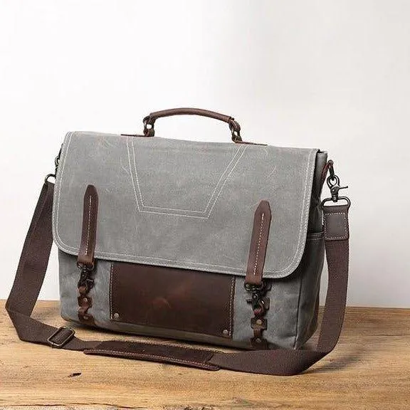 Mens Waxed Canvas Briefcase for Laptop