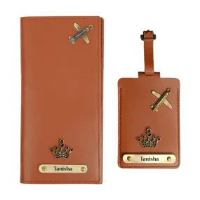 Personalized Tan Passport Cover & Luggage Tag Set - Perfect Travel Gift