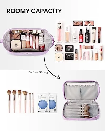 Pocmimut Travel Makeup Bag,Large Double Layers Cosmetic Bag Makeup Brush Bag Organizer Toiletry Bag Makeup Bag for Women(Purple)