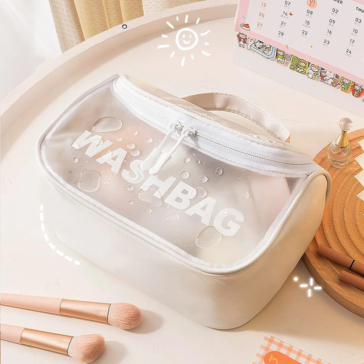 Portable Waterproof Cosmetic Travel Bag With Hanging Hook Re-10 White