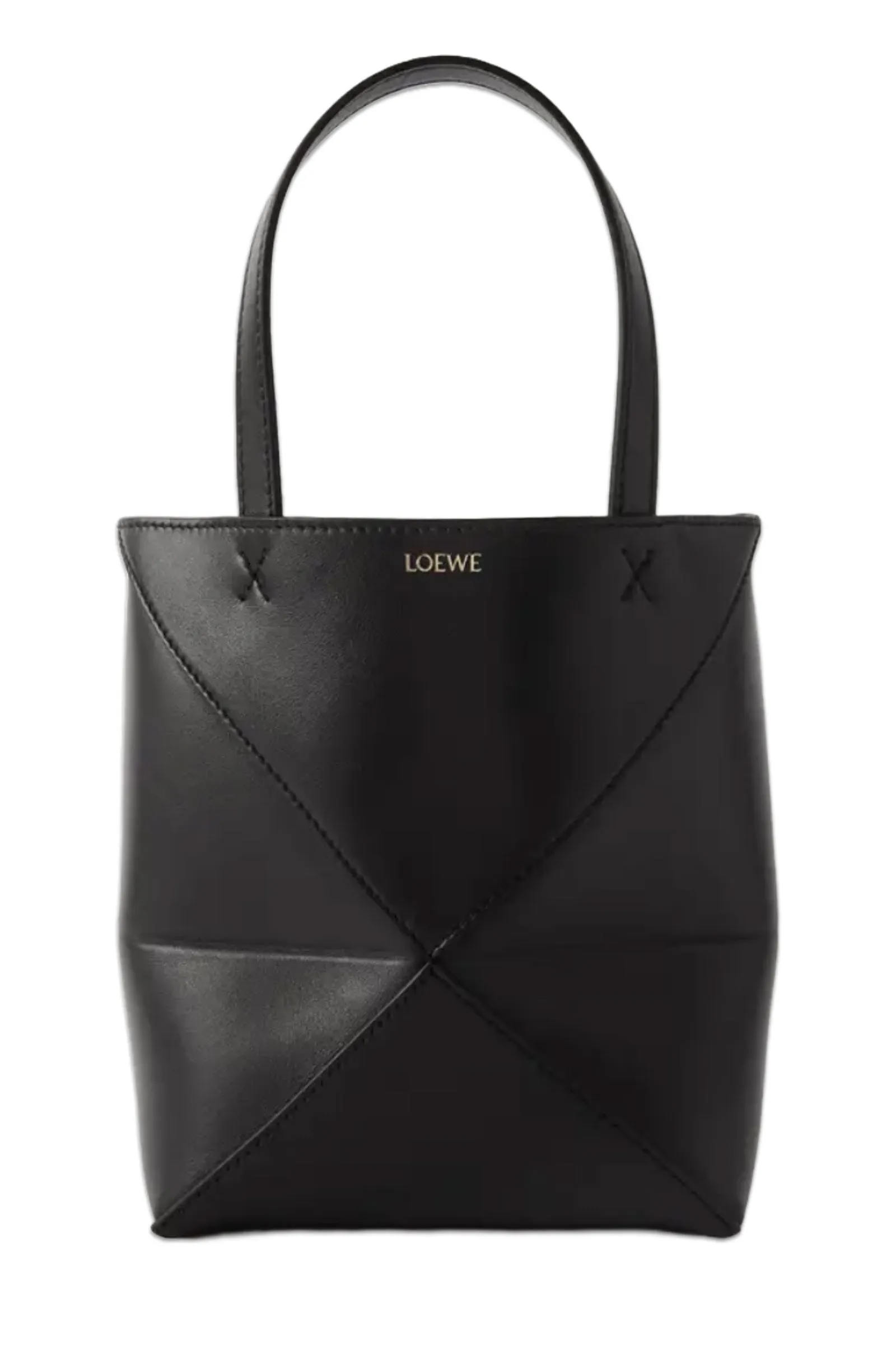 Puzzle Fold Convertible Mini Leather Black Tote