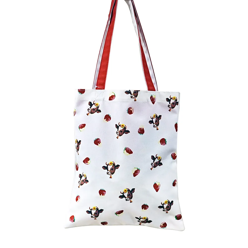 Sakamoto Morinaga milk canvas handbag, condensed milk style, strawberry style, daily necessities, casual shoulder bag