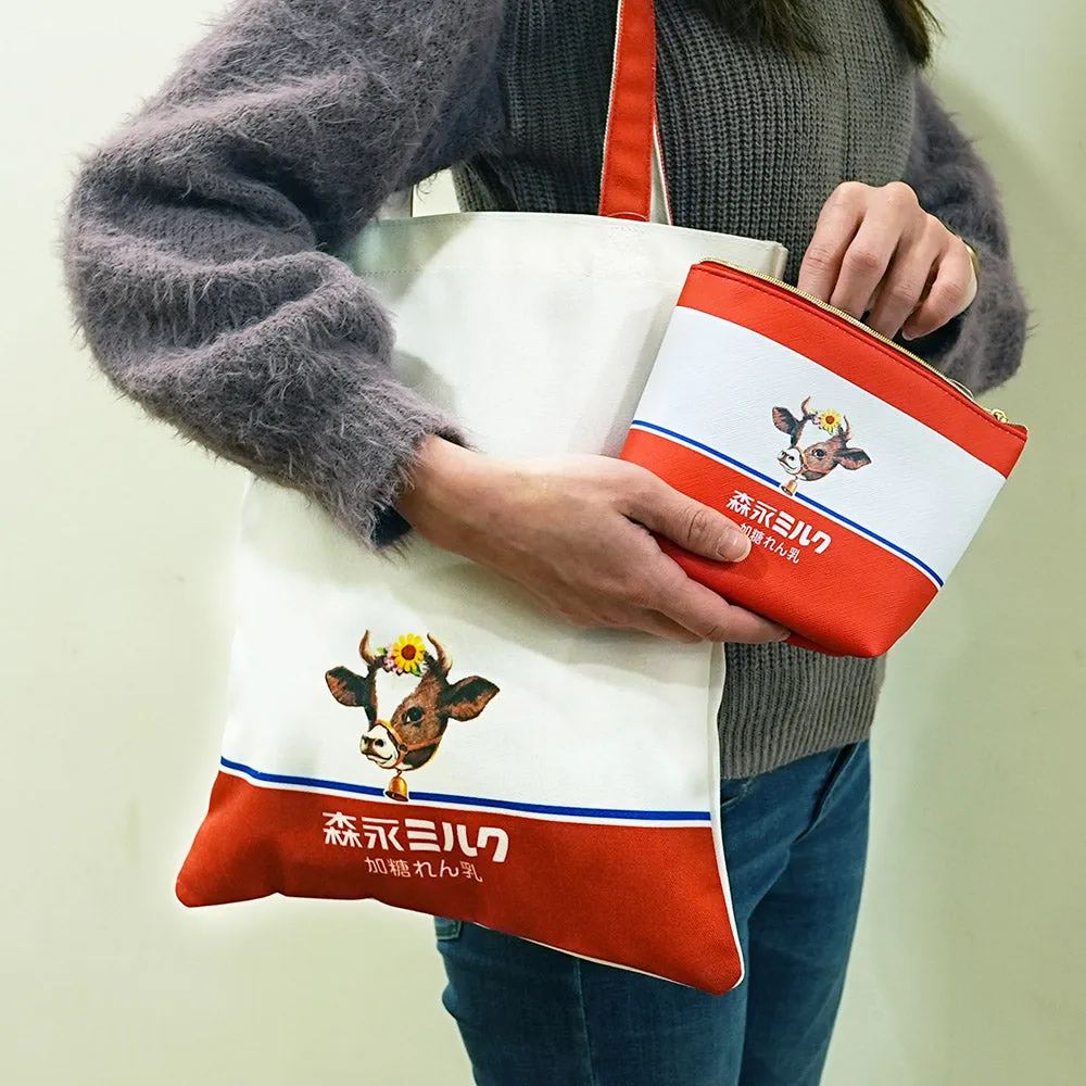 Sakamoto Morinaga milk canvas handbag, condensed milk style, strawberry style, daily necessities, casual shoulder bag