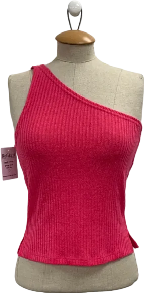 White Fox Pink One Shoulder Ribbed Top UK S