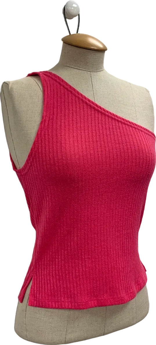 White Fox Pink One Shoulder Ribbed Top UK S