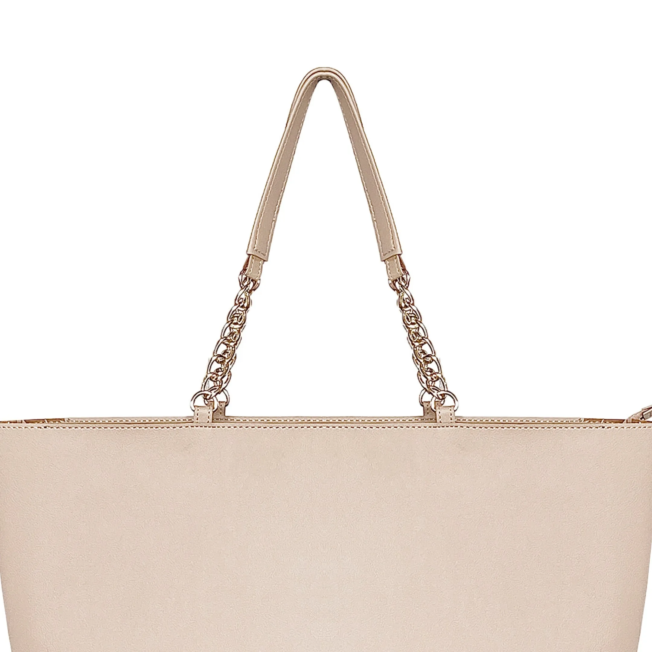 Women's Large Tote Chain Beige Bag| Vegan Leather Ladies Handbag Beige