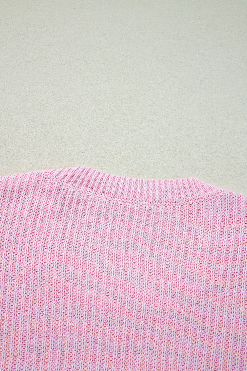 Womens Pink "Merry & Bright" Pop-Up Letter Waffle Knit Sweater