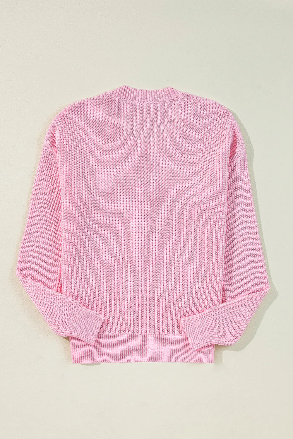 Womens Pink "Merry & Bright" Pop-Up Letter Waffle Knit Sweater