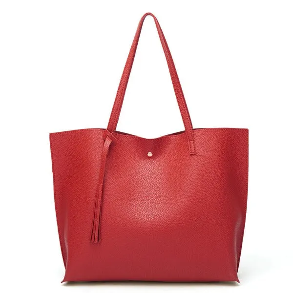 Women's Soft Faux Leather Shoulder Tote Bag