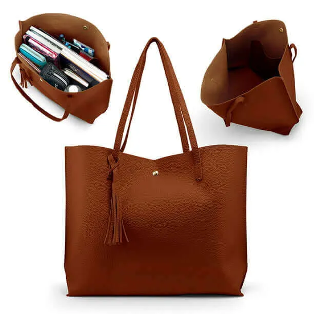 Women's Soft Faux Leather Shoulder Tote Bag