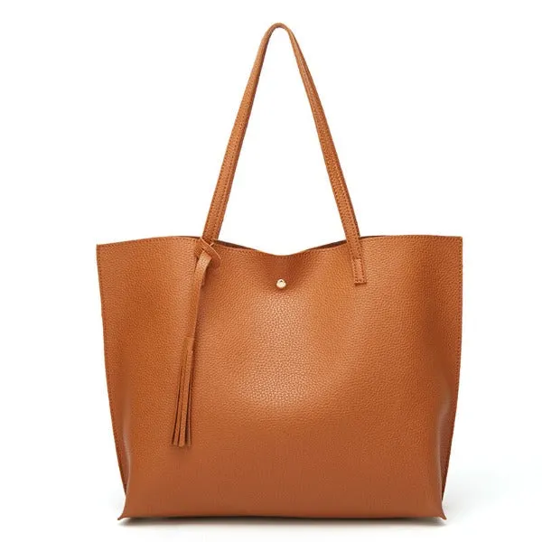 Women's Soft Faux Leather Shoulder Tote Bag