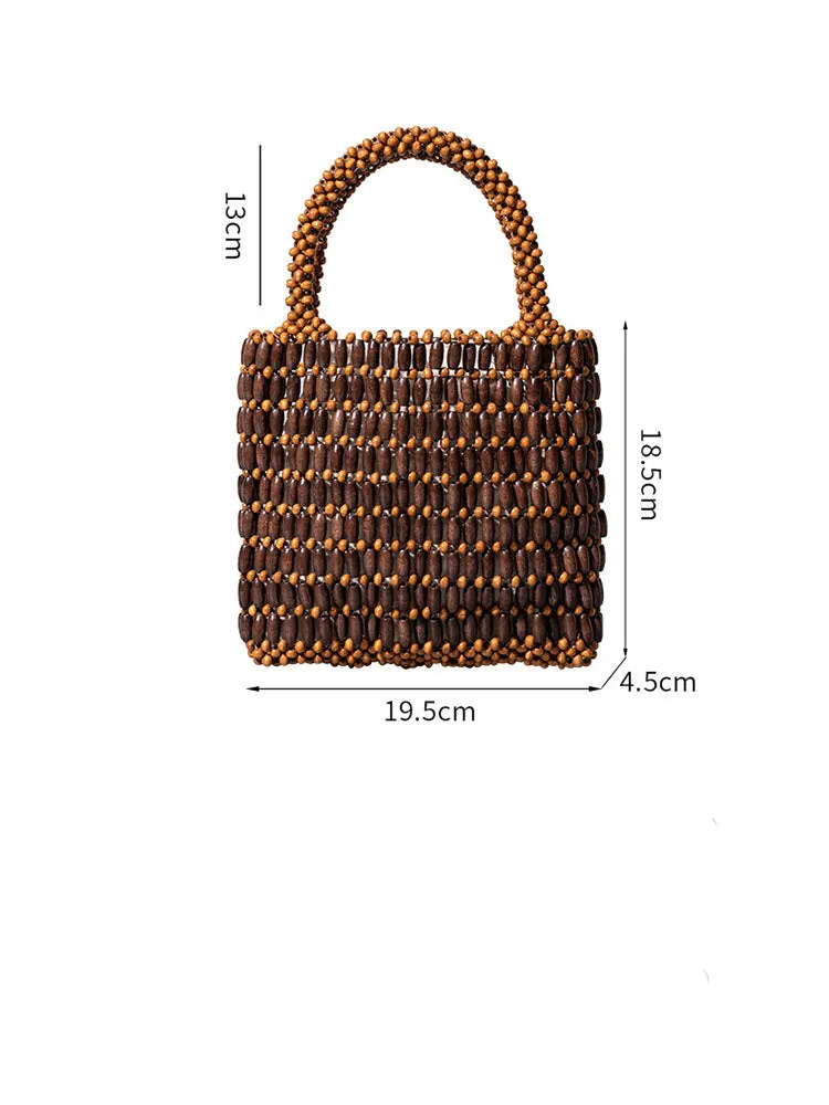 Wooden Bead Woven Tote Bag