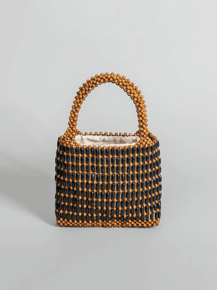 Wooden Bead Woven Tote Bag