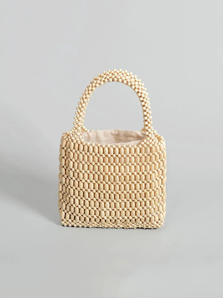 Wooden Bead Woven Tote Bag