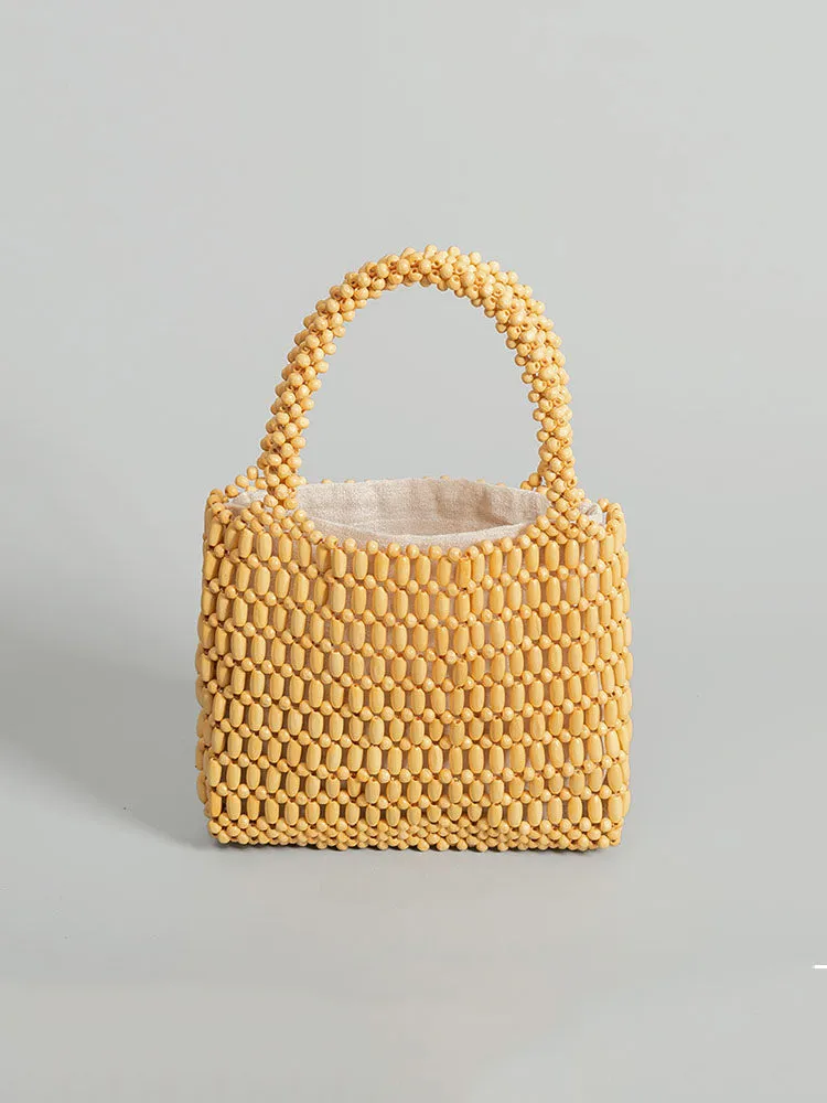 Wooden Bead Woven Tote Bag