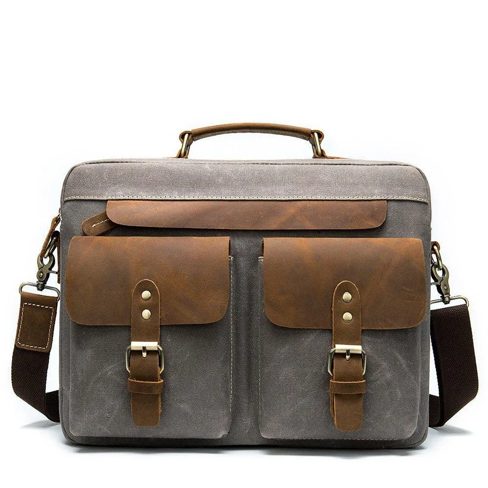 Woosir Mens Laptop Bag Leather and Canvas 14"