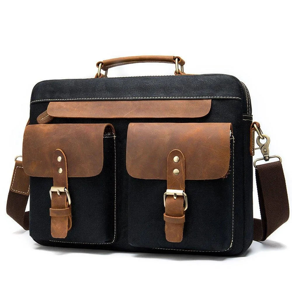 Woosir Mens Laptop Bag Leather and Canvas 14"