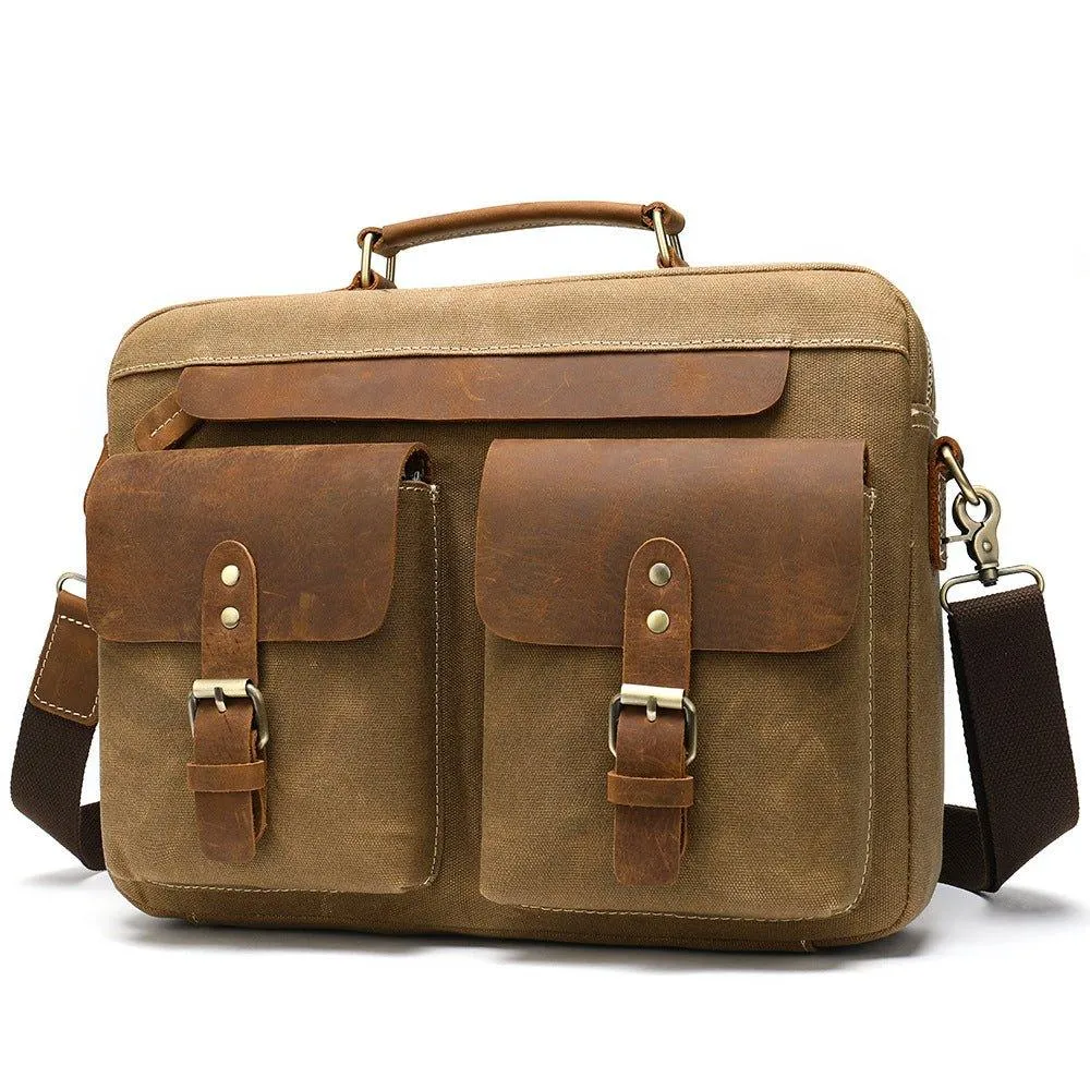 Woosir Mens Laptop Bag Leather and Canvas 14"